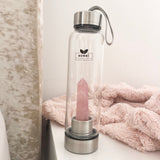 Bonni natural beauty and wellbeing at Honest Miracle family organics - reusable glass water bottle with rose quartz crystal
