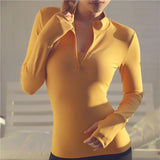 Quick Dry Breathable Yoga Workout Zip Top With Thumb Hole Sleeves - Made To Order Clothing